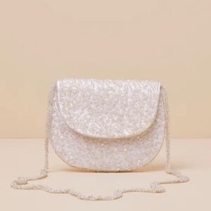 Lulus Glittery Babe Ivory and Silver Beaded Pearl Crossbody Bag